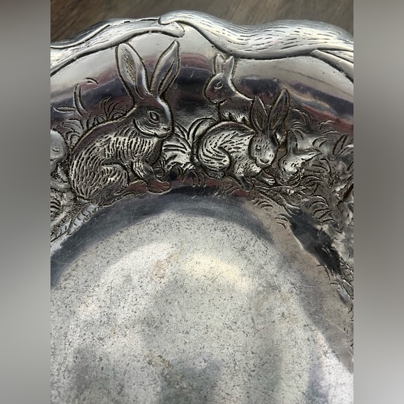 Arthur Court Cast Aluminum Lg Garden Rabbit Bunny 13" Serving Salad Bowl - Picture 5 of 9